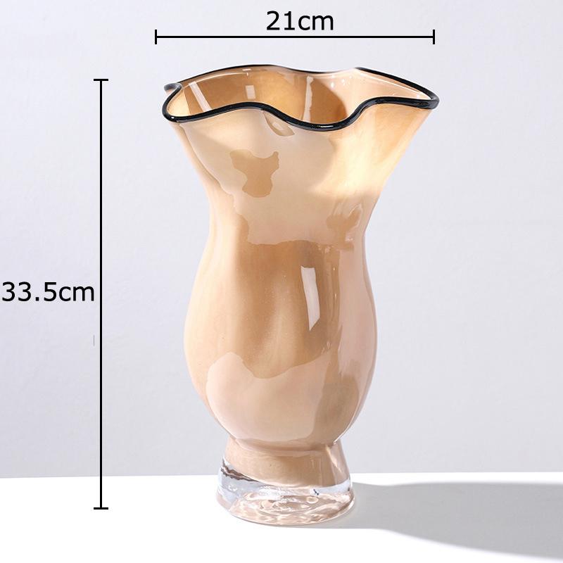 Creative Pleated Glass Vase Black Edge Plant Pots Table Decoration Hydroponics Floral Vases Modern Home Flower Arrangement