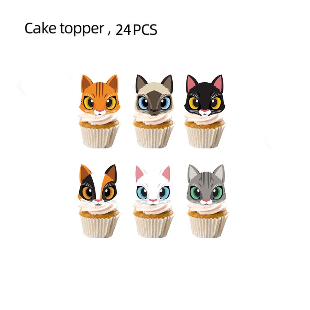 Милый черно-белый кот Набор для дня рождения Включены топпер для торта, флаг, воздушные шары и подвесные украшения!