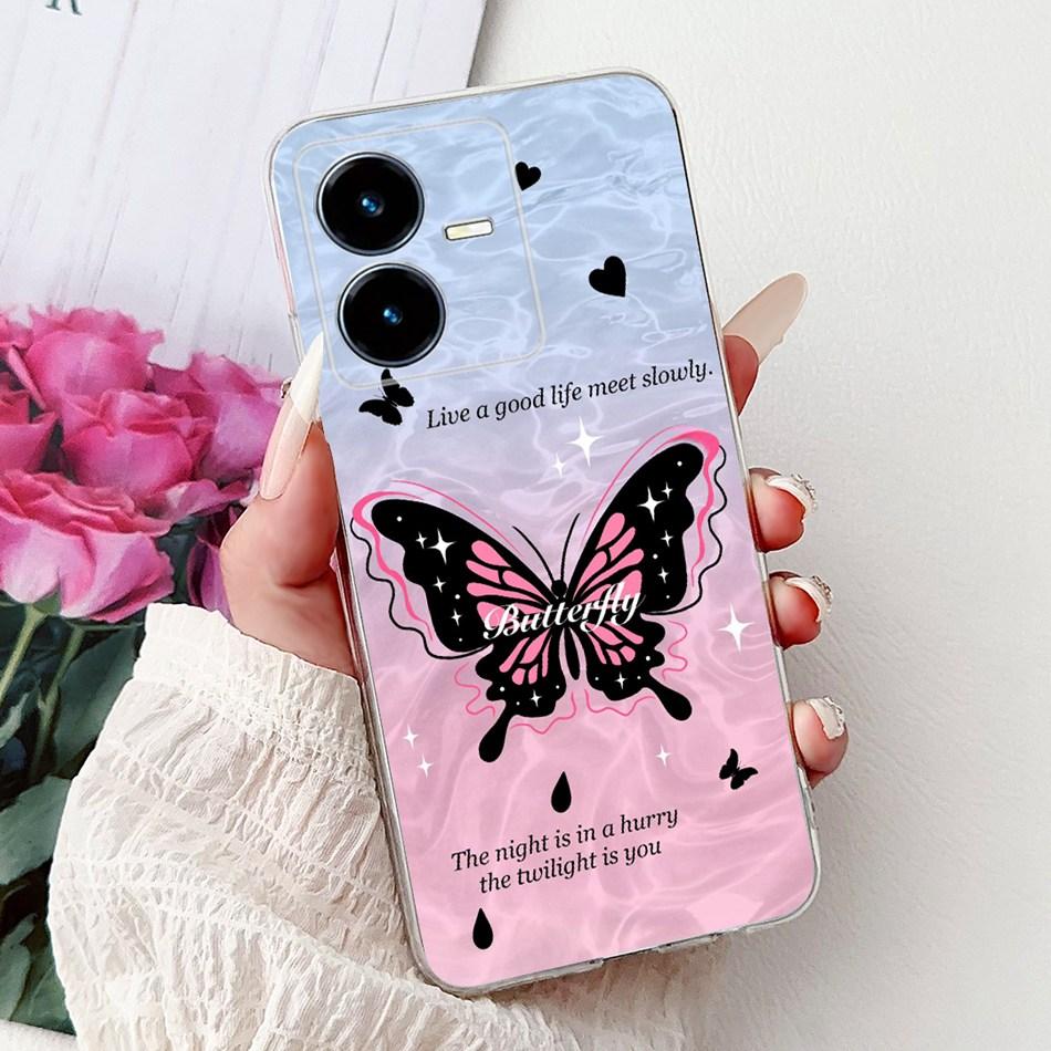For Vivo Y22 Y22s Y22t V2206 V2207 Elegant Floral Butterfly Phone Case For Vivo Y22 Y22S Y22T 4G Soft Silicone TPU Cases
