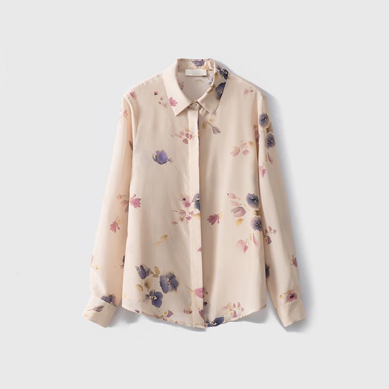 Блузка женская из шелкового крепа де шин пудрово-розового цвета: Повседневный стиль для поездок, Новый однобортный дизайн