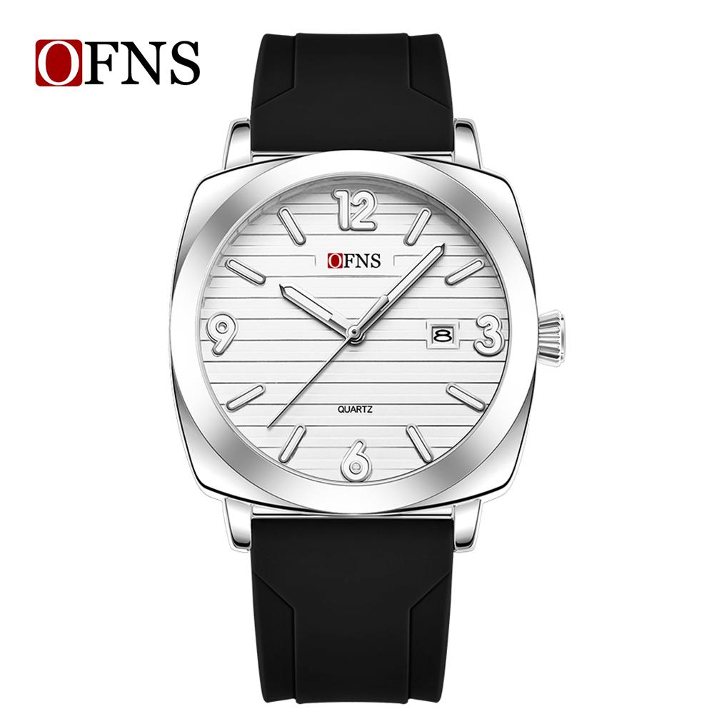 OFNS Модные тонкие мужские кварцевые часы Водонепроницаемые Ночная подсветка Одинарный календарь Простые повседневные мужские кварцевые часы