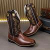 Мужские полусапоги Классические этнические вышитые ковбойские сапоги в западном стиле Дизайнерские сапоги рыцаря с квадратным носком Качественная кожа Повседневные сапоги