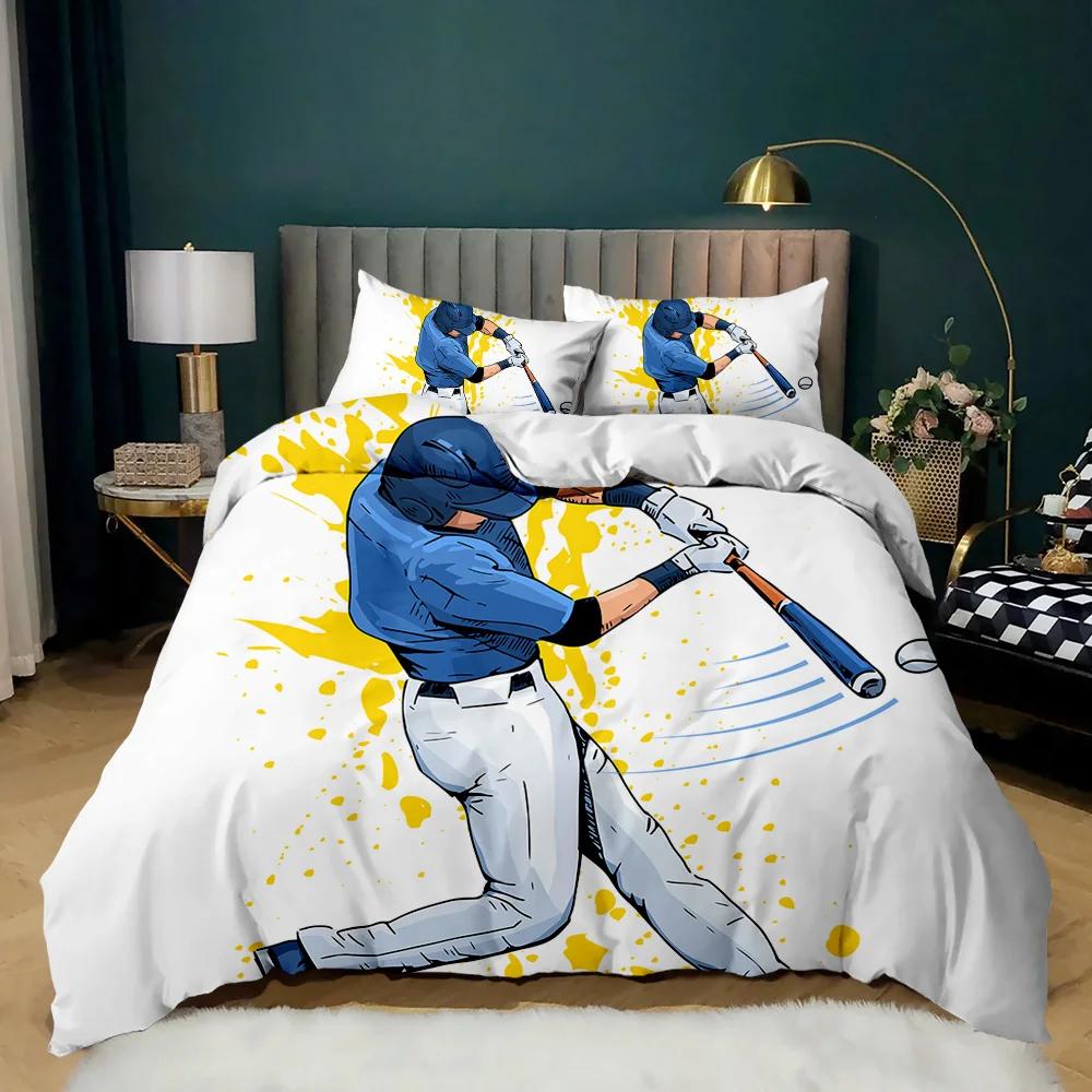 Baseball Duvet Cover Set Baseball Bat Bedding Set For Kids Teens 3D Baseball Sports Double Queen King Size Polyester Qulit Cover