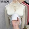 Женский цельный флисовый свитер с полувысоким воротником, на подкладке и с утолщенным внутренним топом для осени и зимы, модный вязаный