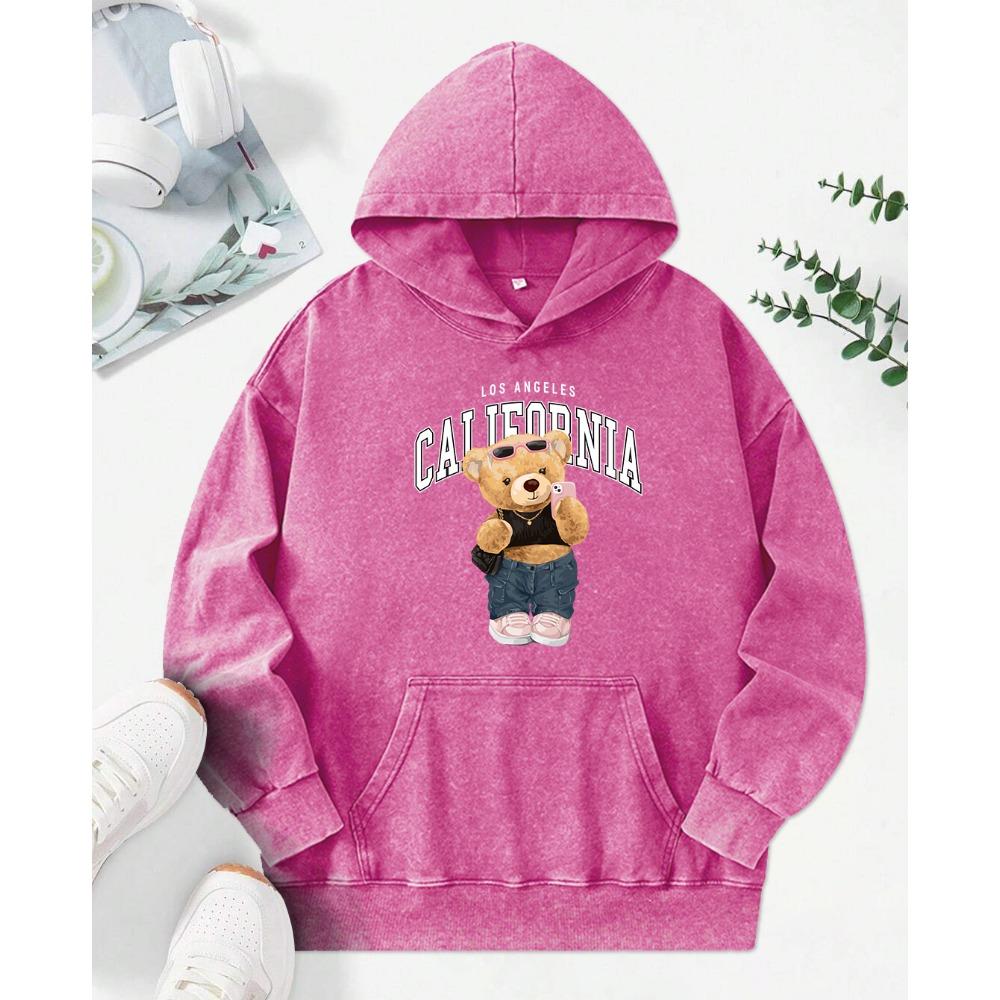 Los Angeles California Street Bear Print Women Hoody Pocket Fashion Pullover Casual Oversized Hoodie Cotton Clothes