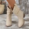 Ladies Shoes 2024 Hot Sale Square Heel Solid  Women's Boots Versatile Simple Mid Length Boots   Pointed Toe Single Shoe