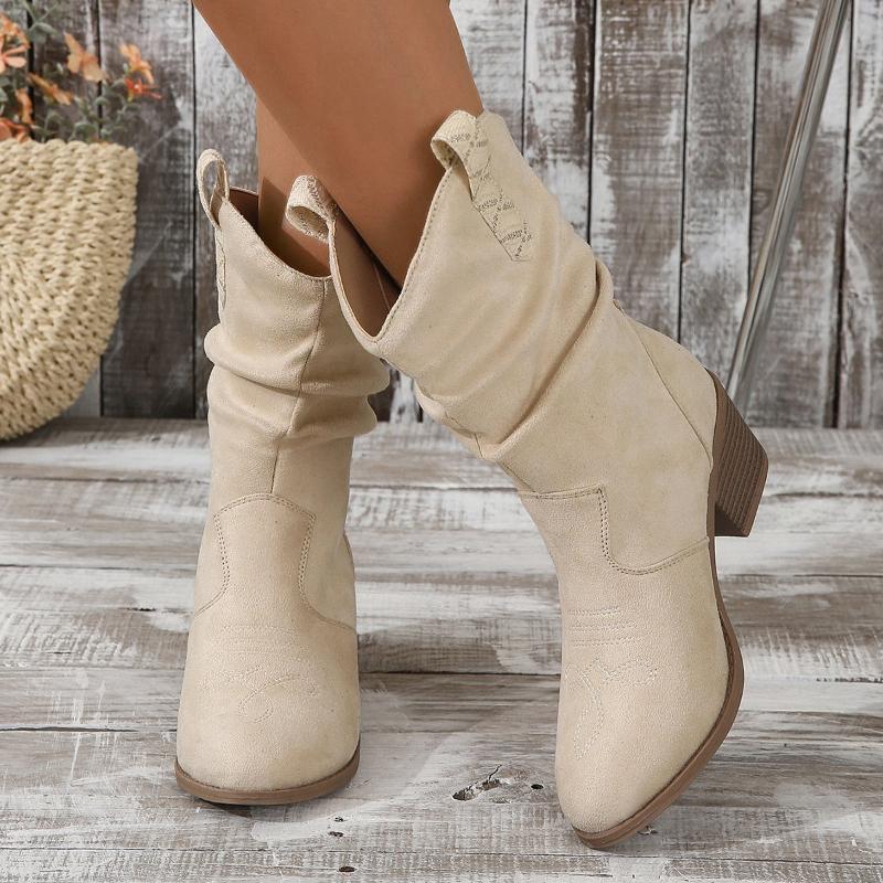 Ladies Shoes 2024 Hot Sale Square Heel Solid  Women's Boots Versatile Simple Mid Length Boots   Pointed Toe Single Shoe