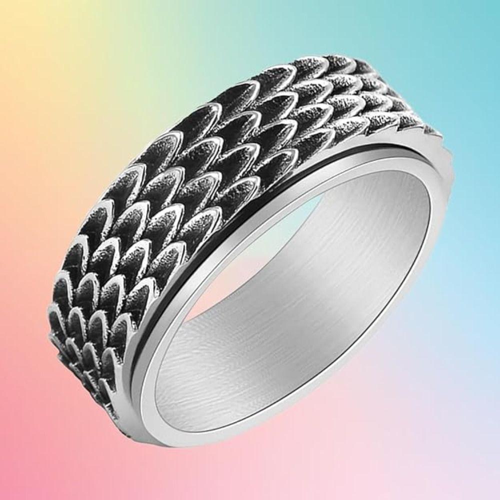 Кольцо серебристого цвета, вращающееся, панк, кольцо-спиннер, чешуя дракона, кольцо от тревоги, для снятия тревоги