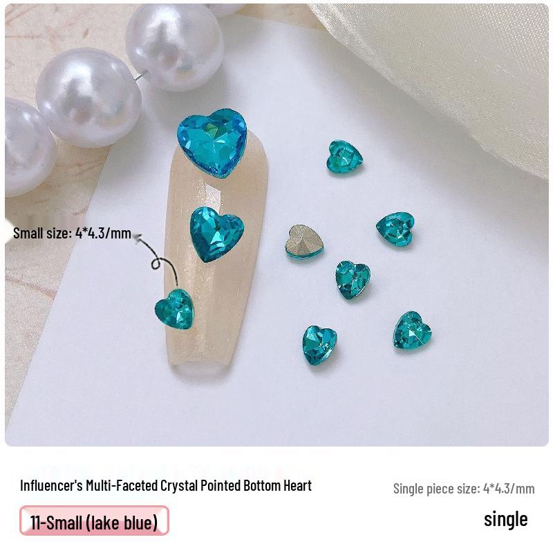 Heart Rhinestone Nail Art Accessories: Super Shiny Crystal Glass In Iridescent Peach, Small & Large Sizes