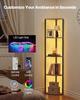 5 Tier Corner Shelf, Tall Corner Stand with LED Light, Wall Shelves Tower Storage Organizer with Metal Frame & Wooden Shelves, Narrow Display Book