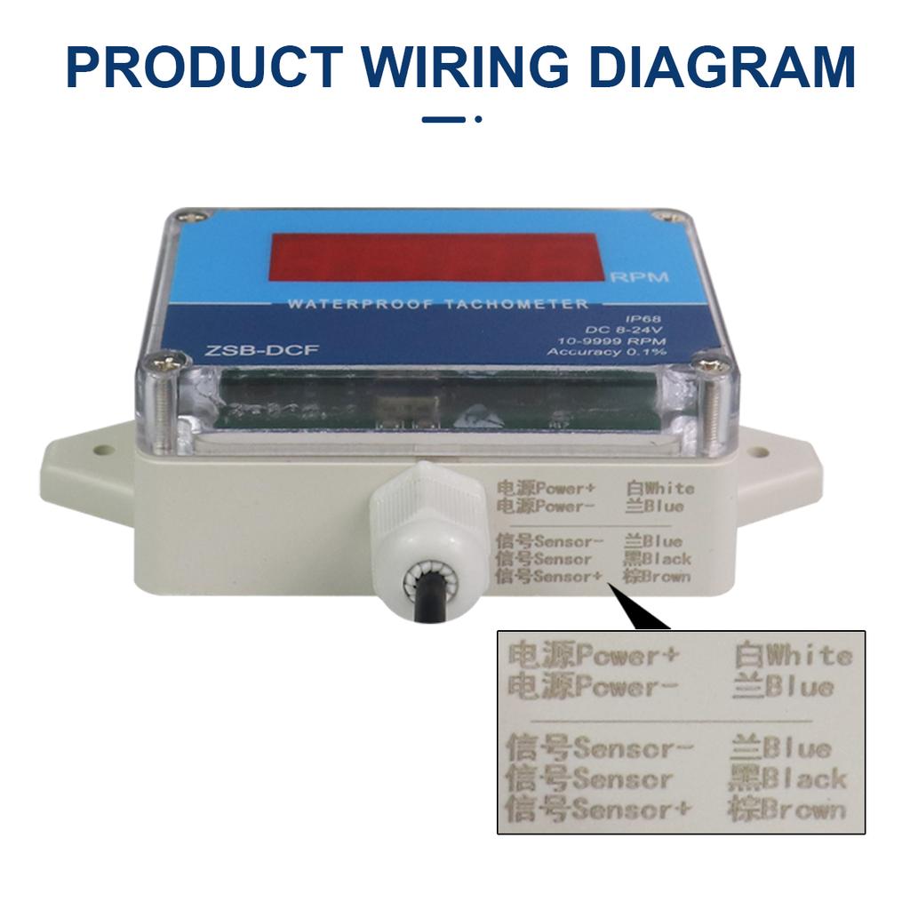 IP68 Waterproof Hall Tachometer Digital LED Motor Speed Meter Tester NPN Switch DC 8-24V 10-9999 RPM