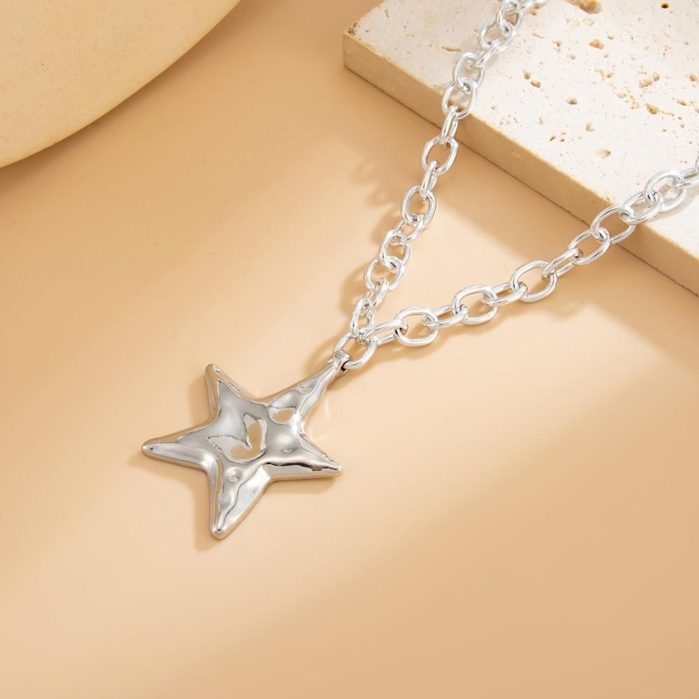 OT Buckle Chunky Chain Necklace Gold Color Clavicle Chain New Pentagram Pendant Necklace Jewelry