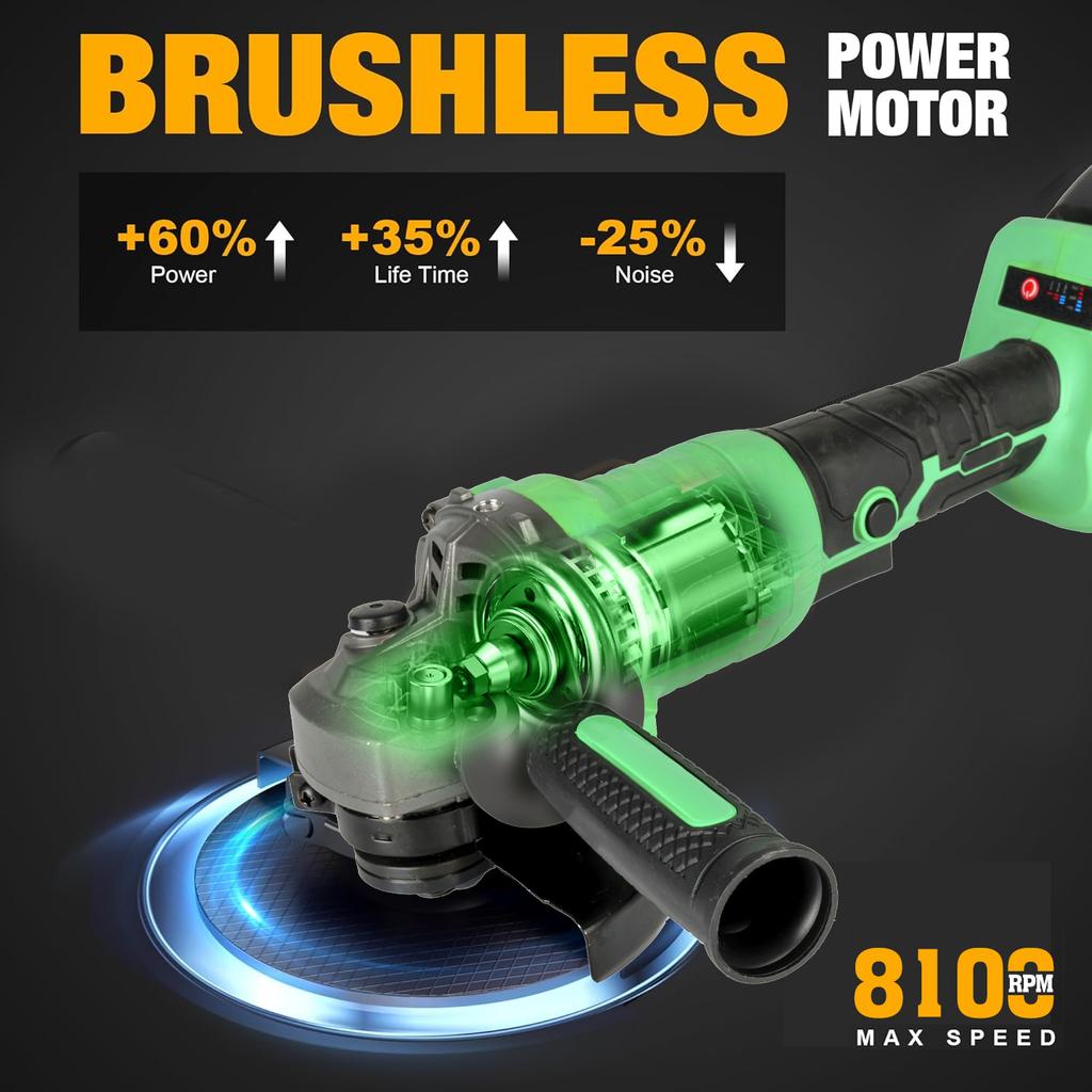 8100rpm 20V Brushless Cordless Angle Grinder Industrial DIY Tool Battery Powered with Grinding Wheel