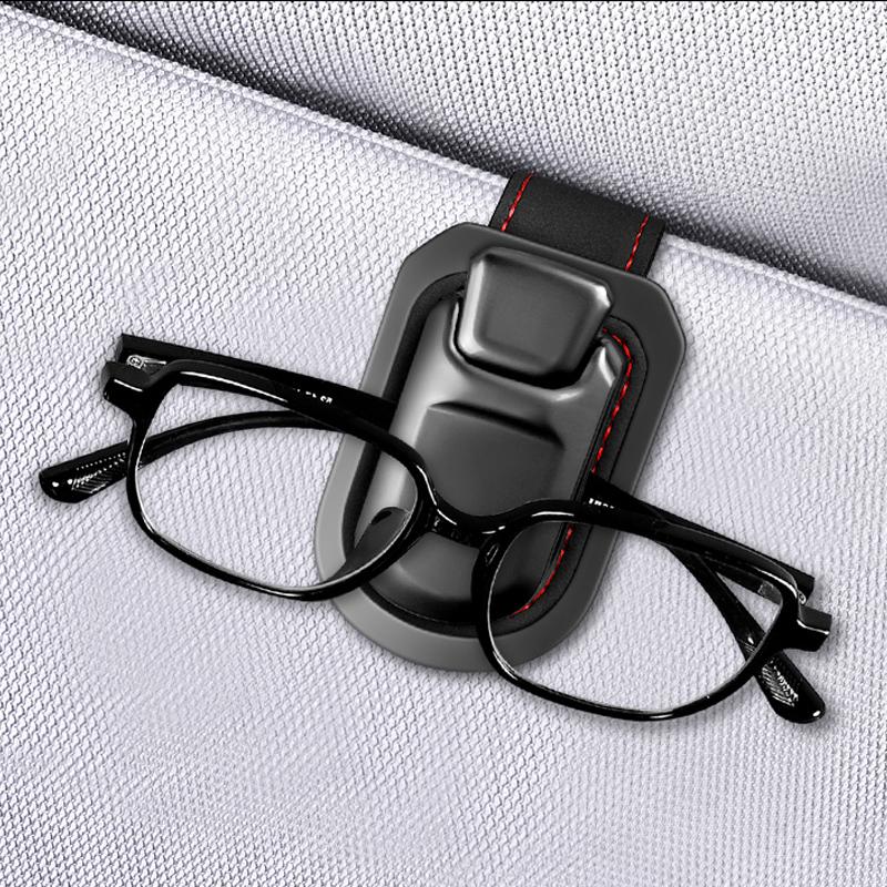 Держатель для очков на солнцезащитный козырек автомобиля в стиле кнопки, зажим для хранения очков, с возможностью снятия одной рукой, кожаный портативный кронштейн для солнцезащитных очков