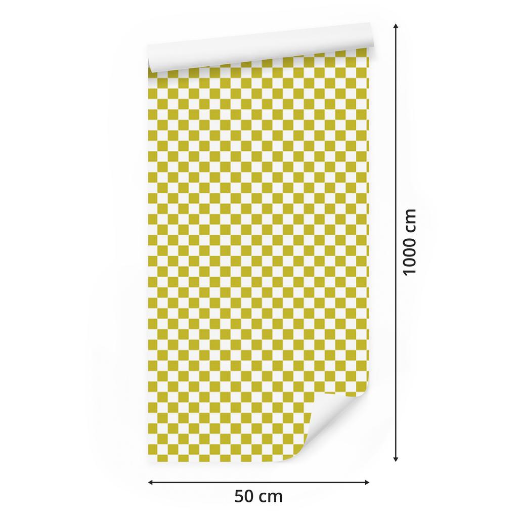 Checkerboard Wallpaper Yellow, Cream and White for Living Room and Bedroom 50x1000