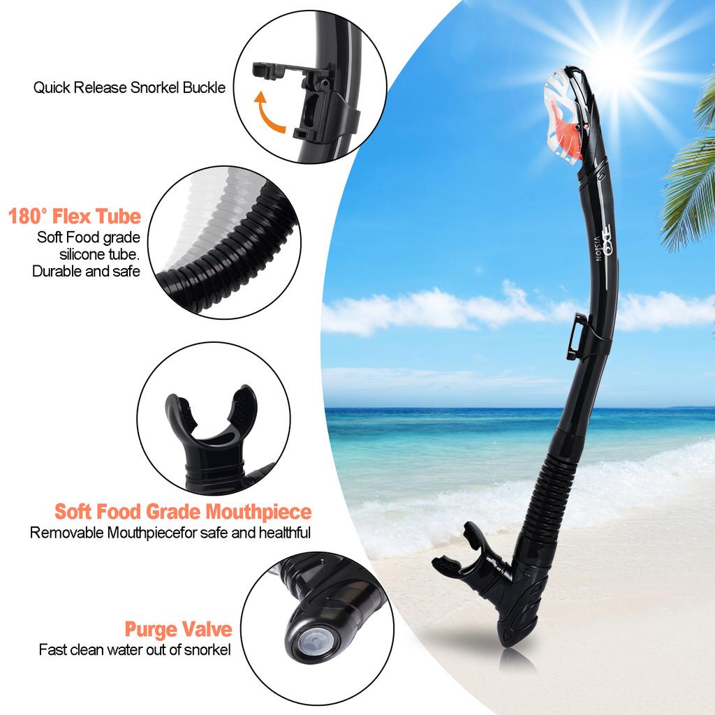 Dry Snorkel Set,  3 Window Snorkel Mask, Anti-Fog Scuba Diving Goggle and Snorkel, Adult Snorkeling Swim Mask with  PC  Lens