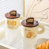 Creative Bread Ceramic Home Use Cute Cartoon Mug Mug Couple Water Cup with Lid Spoon Coffee Cup Breakfast Cup
