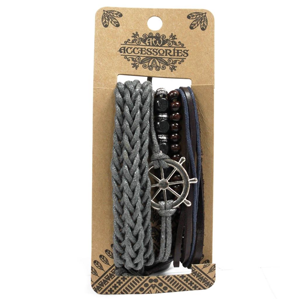 Mens Bracelet Sets – Metal & Leather (asst)