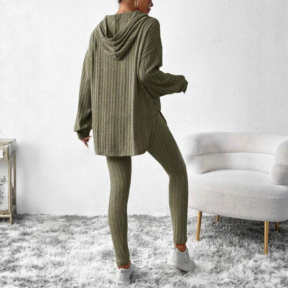 Женский трикотажный костюм на осень и зиму 2025 года, свободный, с капюшоном, с длинными рукавами, повседневные брюки