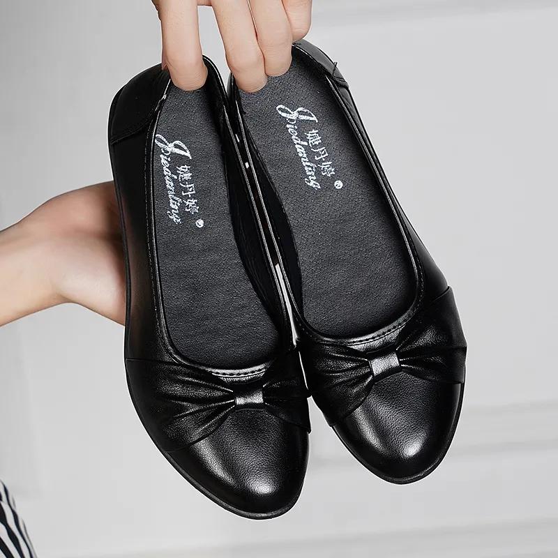 Women Wedges Pumps PU Leather Heels Slip On Shoes Black Office Lady Shoes Spring Summer Pumps Shallow Platform Zapatos