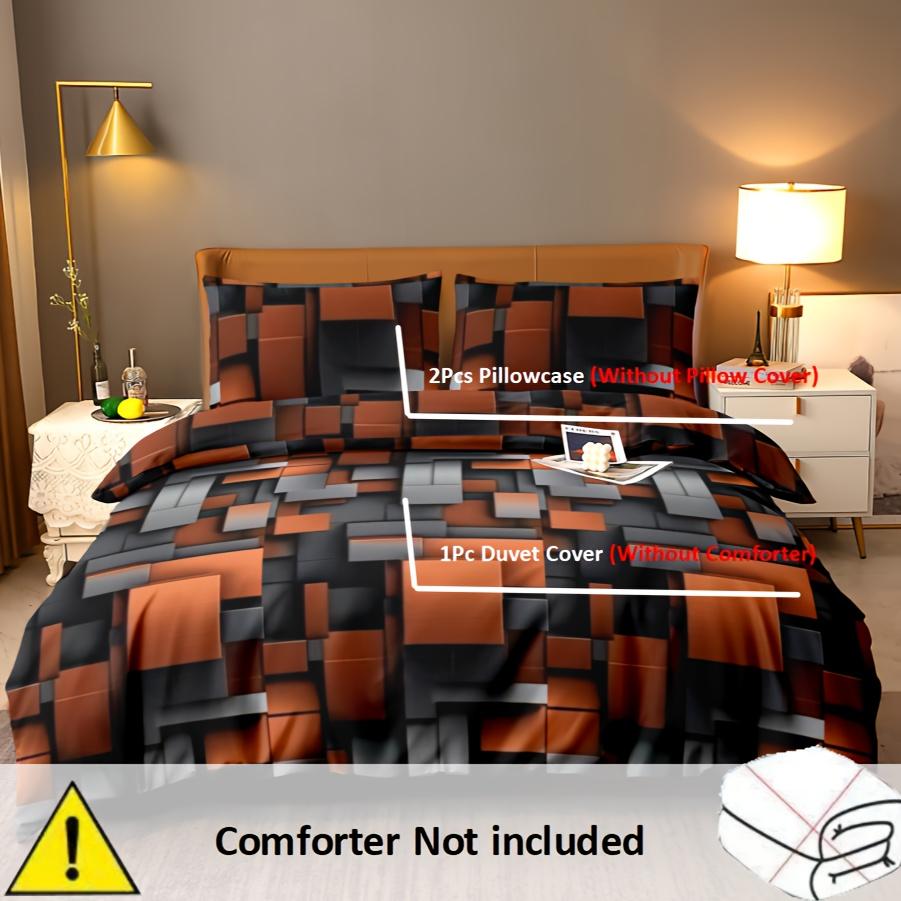 3PCS Duvet Cover No Filling Abstract Dynamic Style Geometric Block Printed Bedding Sets Queen King Size Mimalist Room Decor