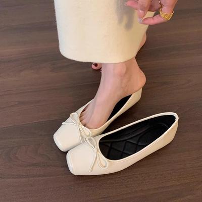 2025 Милые туфли-бабочки Женские Лоскутные балетки из шелка и кожи Женские с квадратным носком-пятачком Мокасины Женские Серебристые балетки Балеты