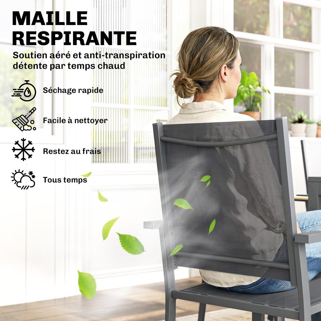 Garden Furniture Set, 7-Piece, Wood-Effect Table, 6 Textilene Chairs, 140 x 80 x 72 cm, Grey