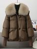 Winter New Fur Collar Puffer Down Parka Loose Down Warmer Thicken Snow Jacket Pocket Zipper Faux Fur Outerwear Female