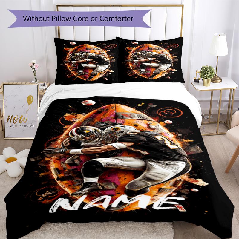 3pcs Custom Name American football Bedding Set Duvet Cover Closure Includes 1 Duvet Cover & 2 Pillowcases, Soft and Comfortable for All Seasons.