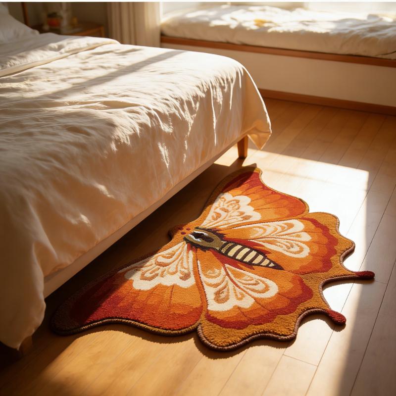 Bow Shape Plush Rug Non-Slip Soft Fluffy Carpet French Style Washable Mat for Bedroom Living Room Decor