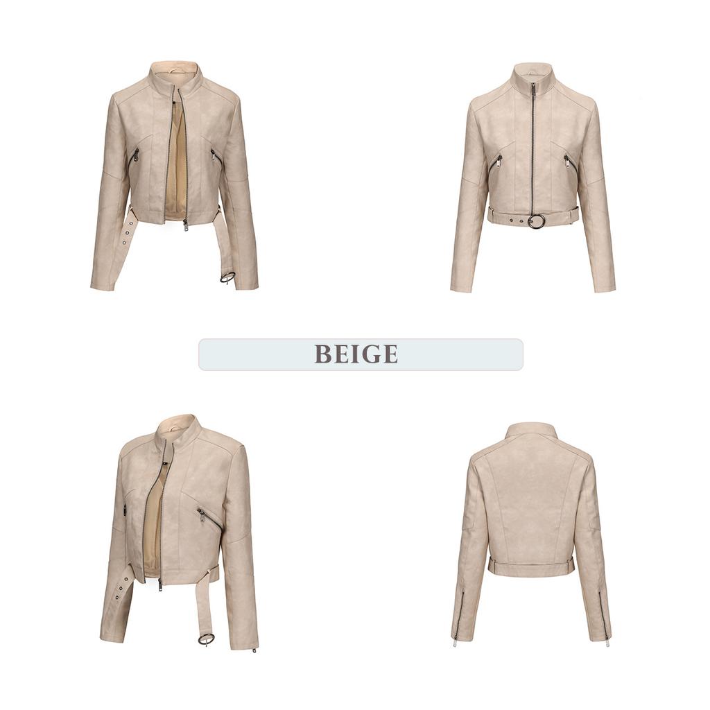 Новая женская кожаная куртка в стиле мотоцикла с поясом, куртка с длинным рукавом на молнии, весенняя и осенняя кожаная куртка