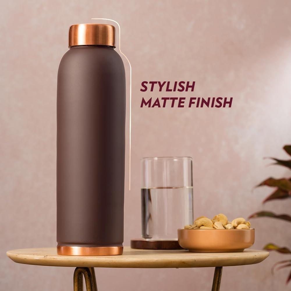 Colour Copper Bottle 1 Litre, Brown 100% Pure Copper, BPA Free & Leakproof with Anti-Oxidant Properties of Copper, for Home, School & Office