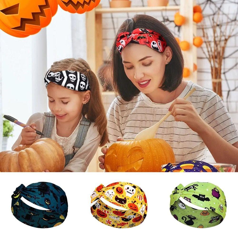 Wide Edge Bat Print Wide Headbands Vintage Halloween Printed Headband Knot Elastic Turban Running
