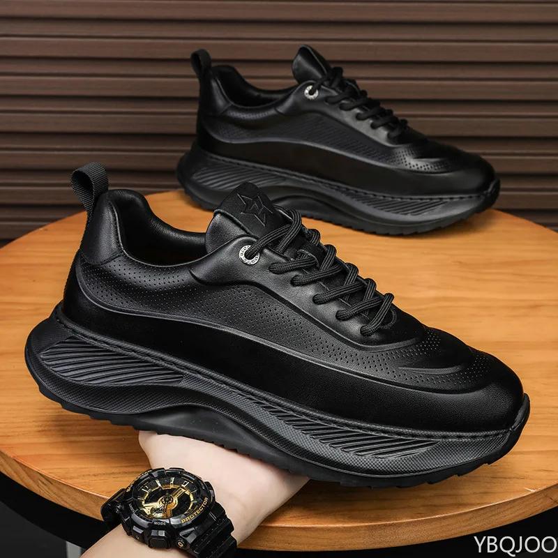 Модные мужские летние кожаные кроссовки, трендовые универсальные кроссовки для папы, повседневные нескользящие кроссовки для бега, модная обувь для увеличения роста, мужская обувь Homme