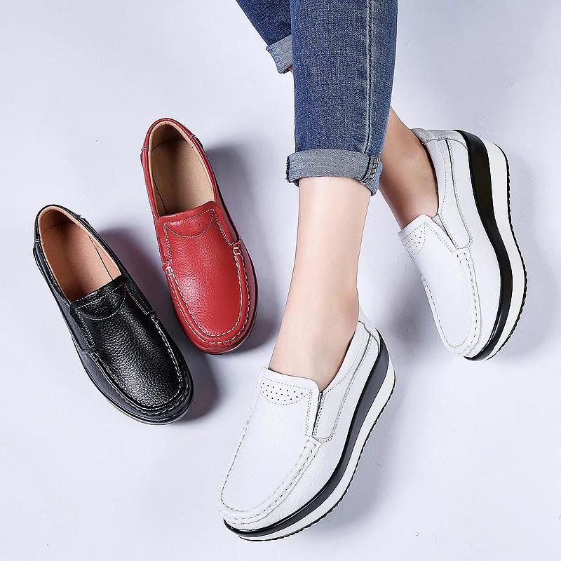 Fashion Women Flats Platform Shoes Women Elegant Genuine Leather Shoes Woman Autumn Slip On Casual Flat Shoes Women Zapatos De Mujer