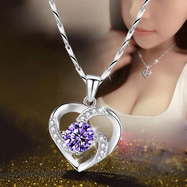 New Luxury Crystal CZ Heart Pendant Choker Necklace 925 Sterling Silver Chain Necklaces For Women Wedding Jewelry Gifts