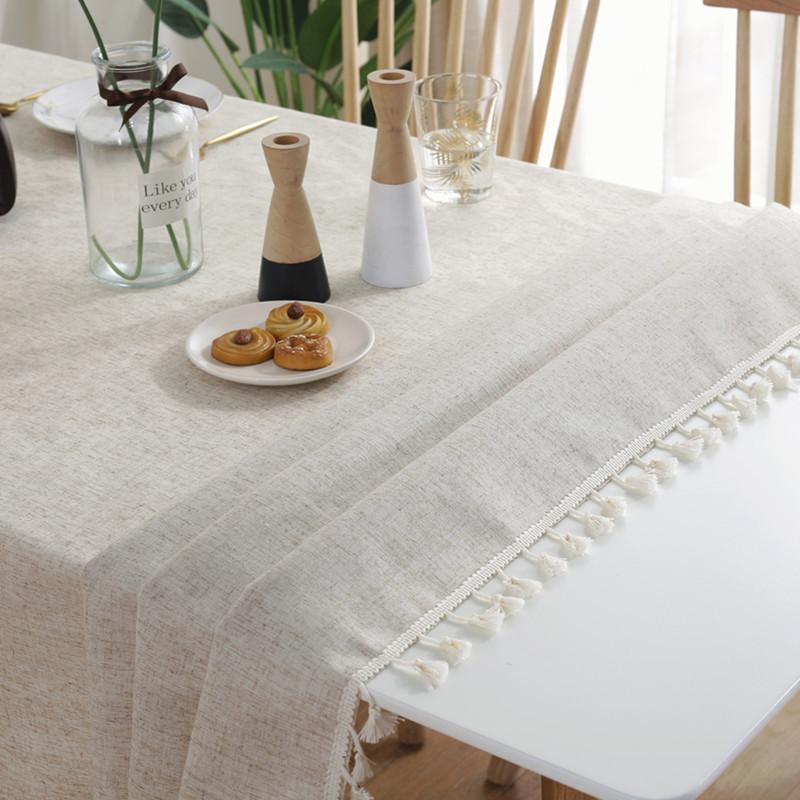 Amazon American Country Solid Color Cotton And Linen Tablecloth Rectangular Fringed Dining Table Fabric Coffee Table Cover American Style