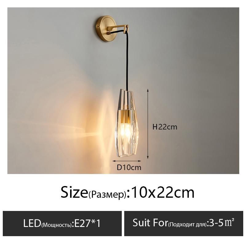 Nordic creative living room Crystal wall lamp fashion modern minimalist model bedside copper wall lamp bedroom Corridor