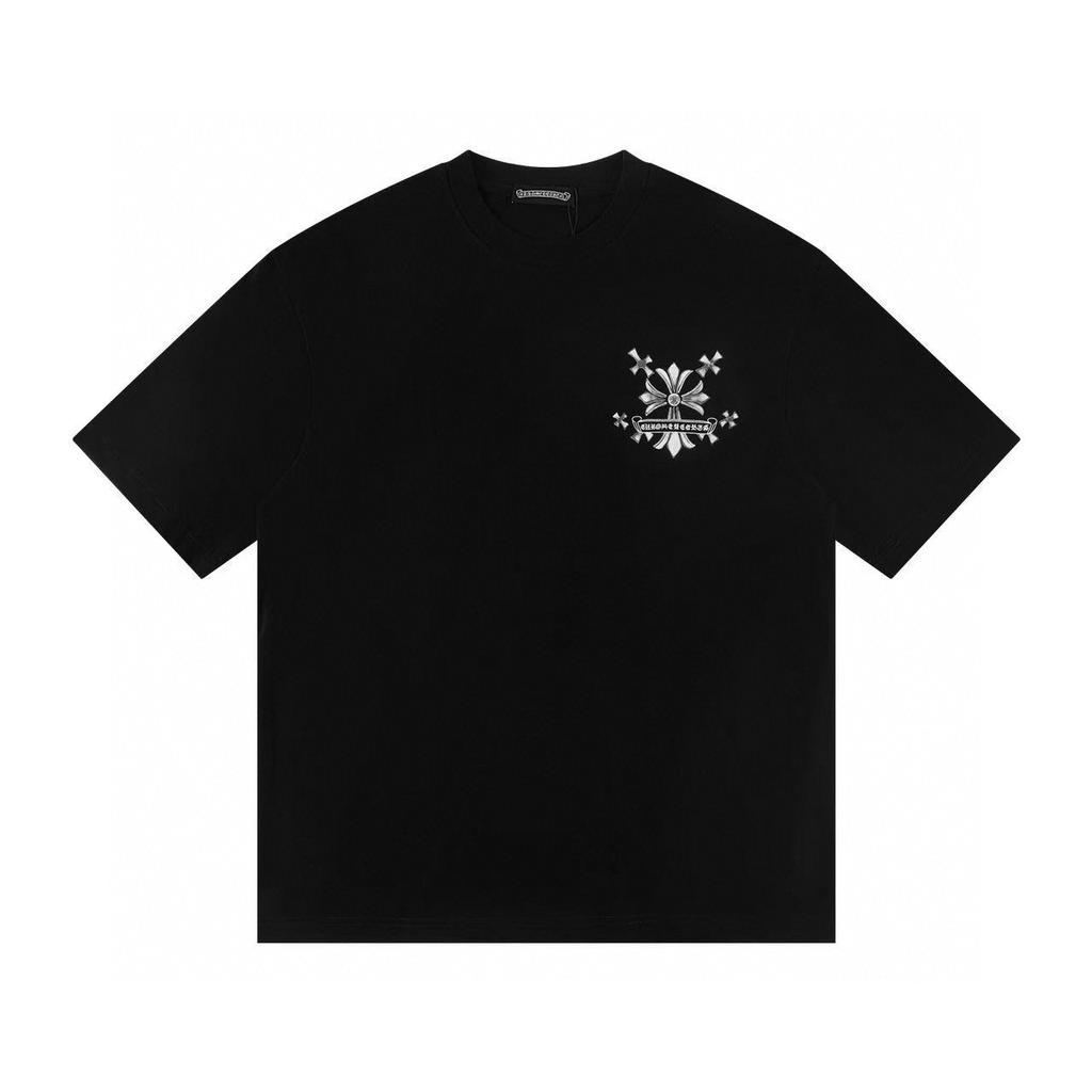 W370 CHROME HEARTS 2026 Лето Новая Высококачественная Хлопковая Круглый Вырез Свободная Большого Размера Мужская и Женская Футболка Футболка для Пары