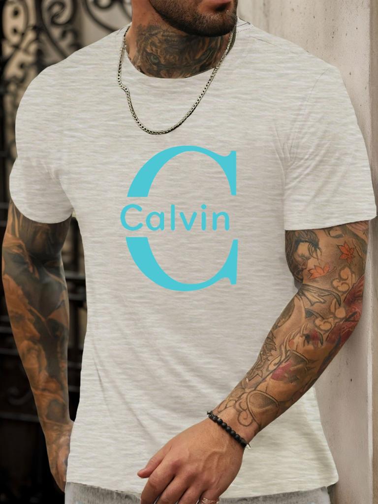Футболка с коротким рукавом Calvin Мужская 100% Хлопок С рисунком Летняя С круглым вырезом Дышащая Повседневная Модная Крутая Футболка