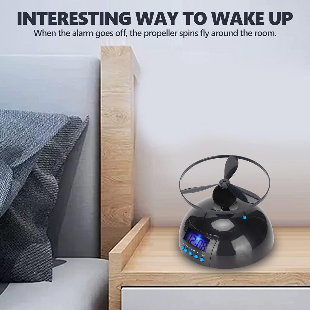 Novelty Digital LED Alarm Clock,Gadget Run Away Flying Alarm Clock for Bedroom/Office/Home/School,Rolling Helicopter Chopper Propeller Clock Creative
