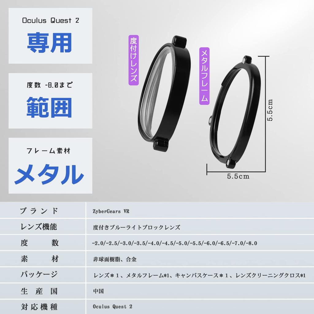 Диоптрические линзы ZyberGears VR на эксклюзивной легкой магнитной металлической оправе VR для линз Quest, блокирующих синий свет (Черный слева, -4.0),