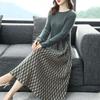 Dress for Woman Cotton Winter Warm Round Neck Long Sleeve Vintage Casual Printed Long Stretch Knit Sweater Dresses