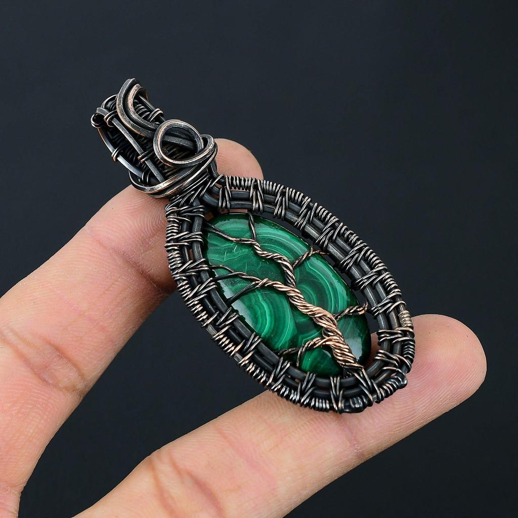 Красивое дерево жизни малахит драгоценный камень ручная работа чистая медная проволока обернутая подвеска ювелирные изделия