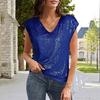 Women Vest Sparkling Sequin Tank Top V Neck Short Sleeve Elastic Party Tops Summer Loose Fit Vest Daily Wear