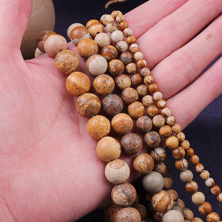 Натуральный камень 4/6/8/10/12 мм коричневые яшмы с изображением круглые свободные бусины для изготовления ювелирных изделий DIY браслет