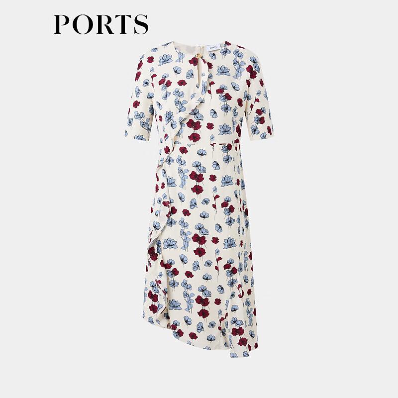 PORTS 2024 S/S White Blue Print A-line Midi Dress