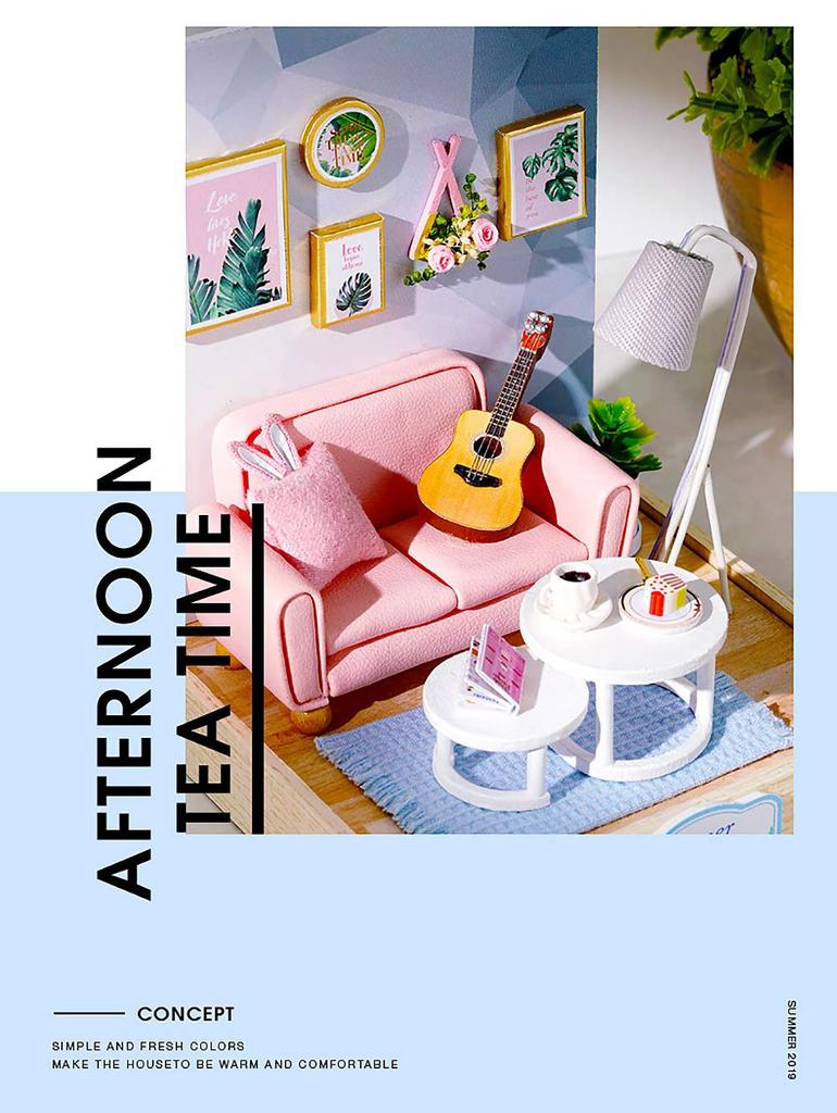 moin moin Pink Bunny House Mini Dollhouse DIY Kit 1/32 with LED and Acrylic Case Direct from Japan