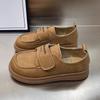 With Skirt Retro Small Leather Shoes Women'S One-Pedal Versatile Single Shoes Soft-Soled Velcro Loafers