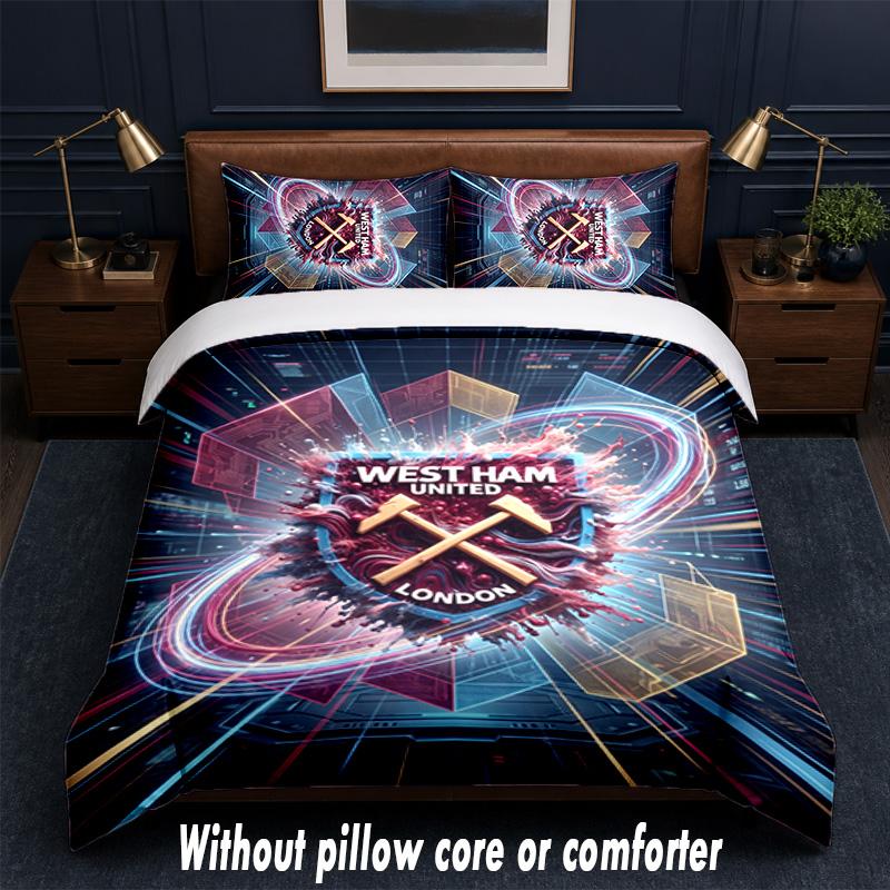 West Ham United Football Design Bed Bedding Set 1 Duvet Cover + 2 Pillowcases Soft Breathable Household Bed Linens